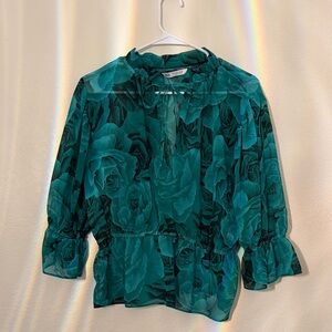 Zara Teal Floral Blouse